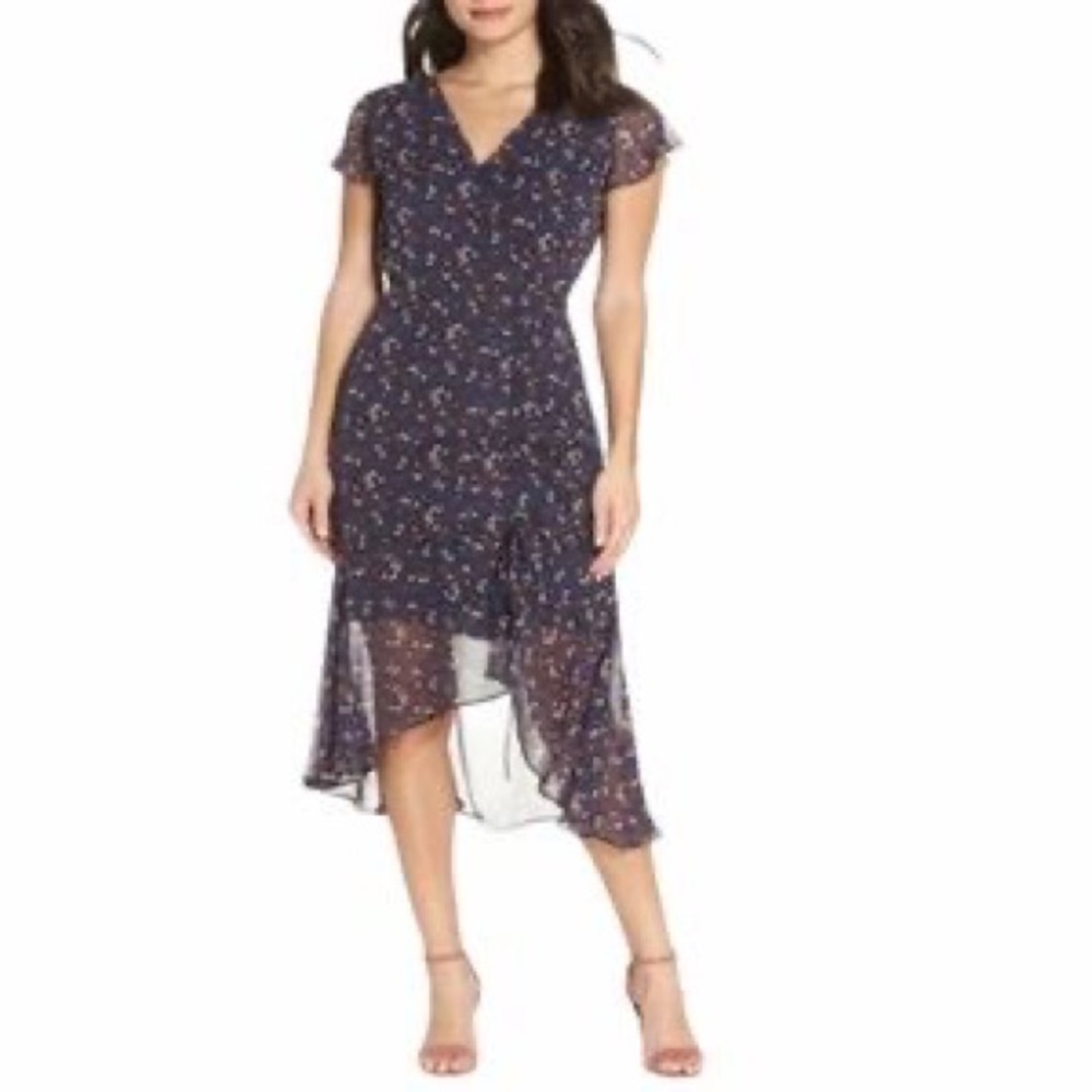 Sam Edelman Ditsy-Print Ruched‎ Midi Dress Size2